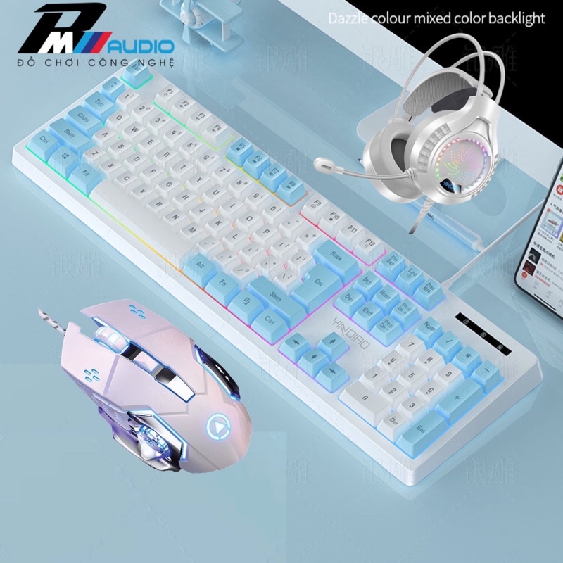 COMBO Bàn Phím Máy Tính Laptop K200 Giả Cơ Led Xuyên Chữ,Chuột G15,Tai nghe Q7.1 YINOIAO Led RGB,Bảo hành lỗi 1 đổi 1