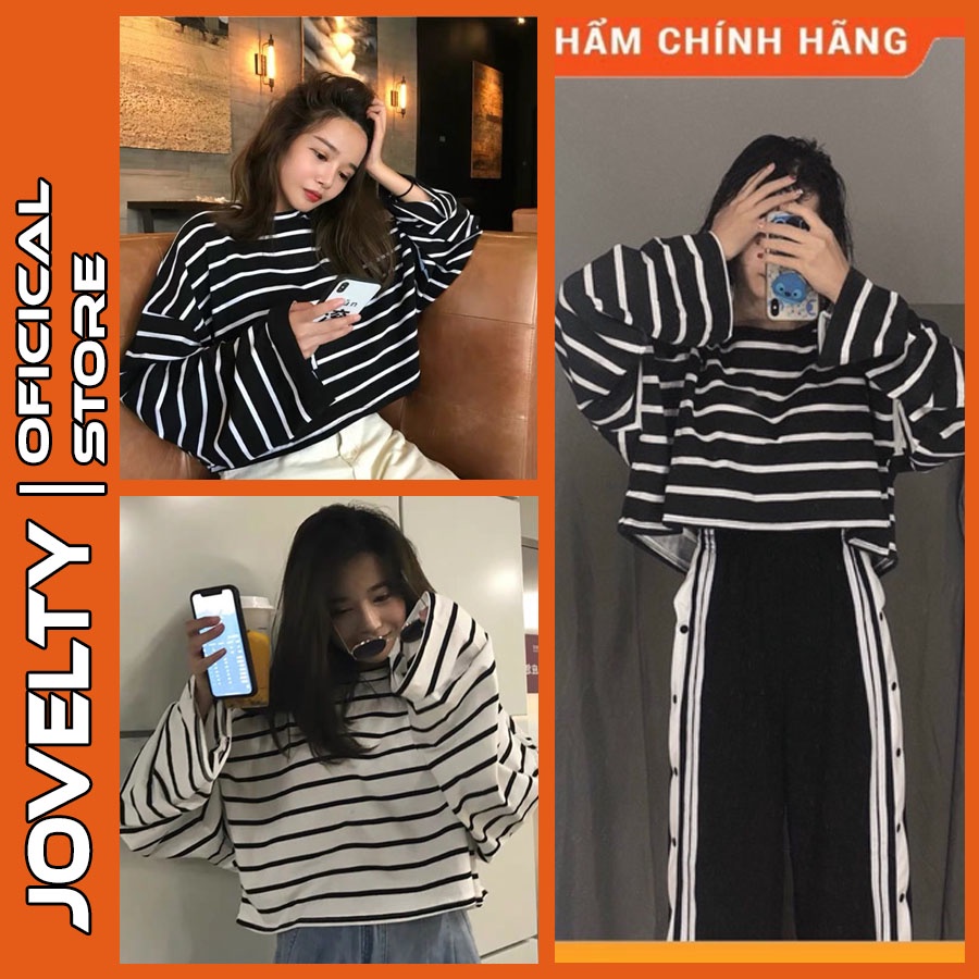 Áo Croptop Jovelty Store dưới 60kg chất thun - Kẻ dài tay ống rộng | BigBuy360 - bigbuy360.vn