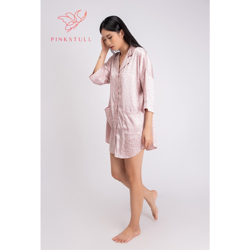 Áo ngủ lụa Pijamas Pink Stull họa tiết beo hồng