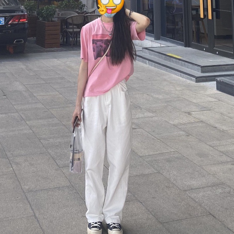 Áo thun tay ngắn cổ tròn in hình phong cách Hàn Quốc thời trang cho nữ