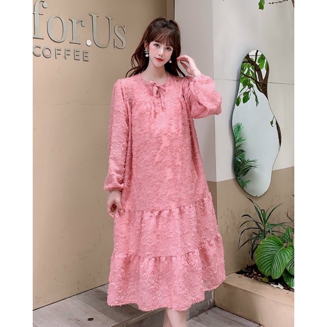 Đầm Bầu Dáng Babydoll Hai Lớp Tay Dài Siêu Xinh