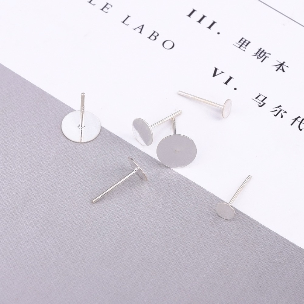 Kim bạc bông tai Beadia mặt phẳng mạ bạc 925 dành cho làm đồ trang sức DIY