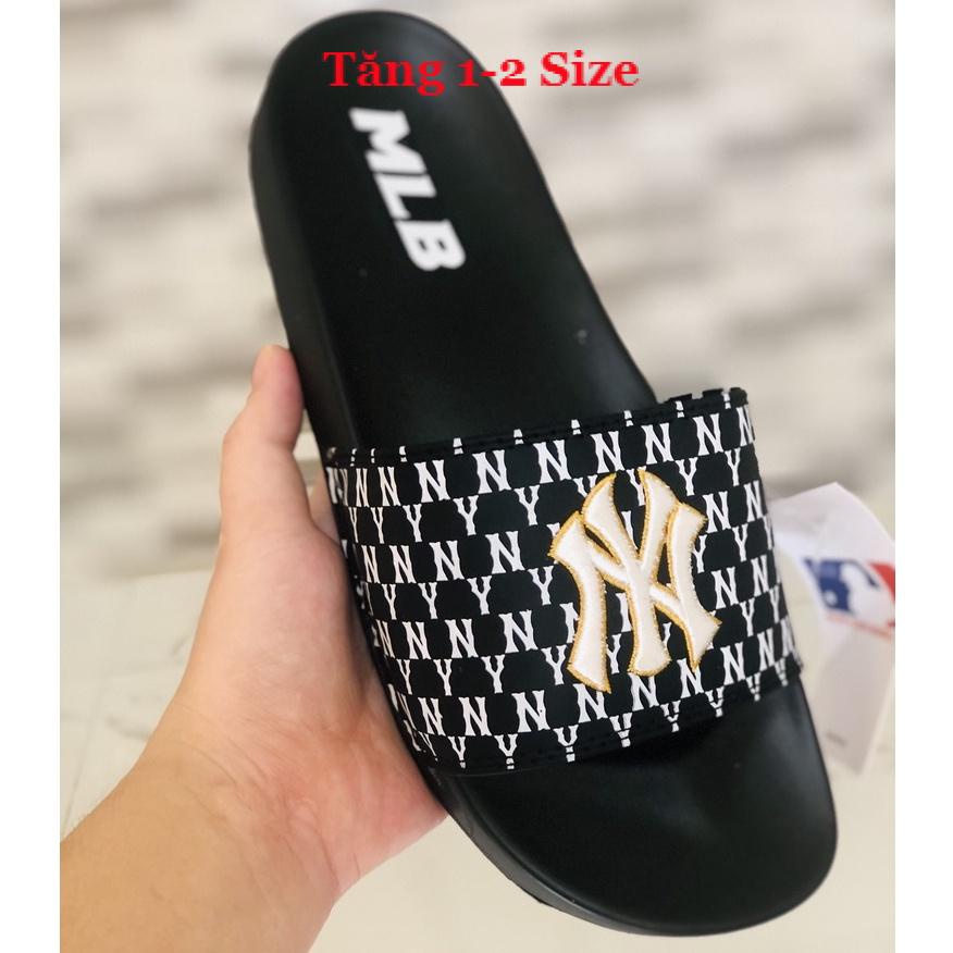 Dép unisex 𝐌𝐋𝐁 𝗡𝗬 ❤️FREESHIP + Hộp❤️ dép mlb ny bóng chày quai ngang thể thao nam nữ Thêu nỗi NY-NY D.GV-đen