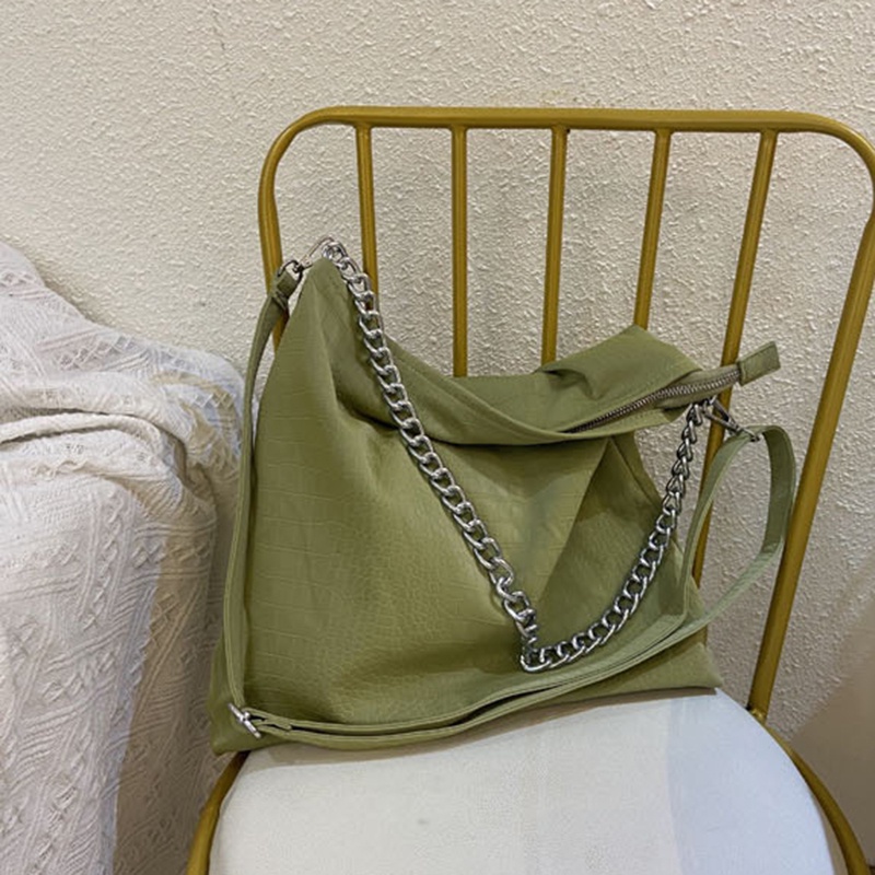 IELGY Túi Đeo Vai Da Mềm Cỡ Lớn Phối Dây Xích Kiểu Hàn Quốc Cho Nữ