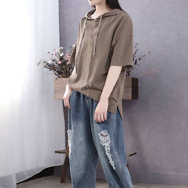 Áo Hoodie Tay Ngắn Dáng Rộng In Hình Cá Tính Trẻ Trung Hợp Thời Trang
