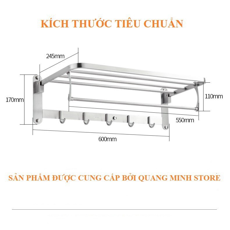 Giá kệ treo khăn quần áo để dồ nhà tắm Inox 304 (LOẠI 1-CHÂN ĐẾ ĐẶC,CỰC CHẮC CHẮN)