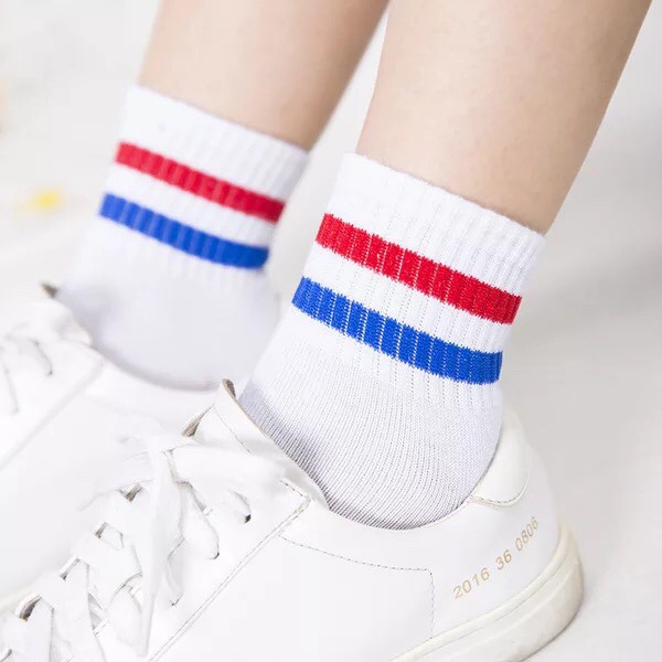 Tất cổ cao Muzini tất trơn cao cổ họa tiết viền cổ kẻ phong cách Hàn Quốc TK01