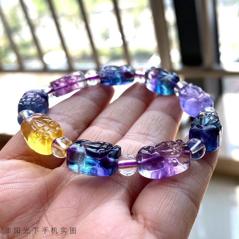 Vòng Đeo Tay Bằng Đá Fluorite Pixiu Trong Suốt Nhiều Màu Tự Nhiên Dành Cho Cặp Đôi