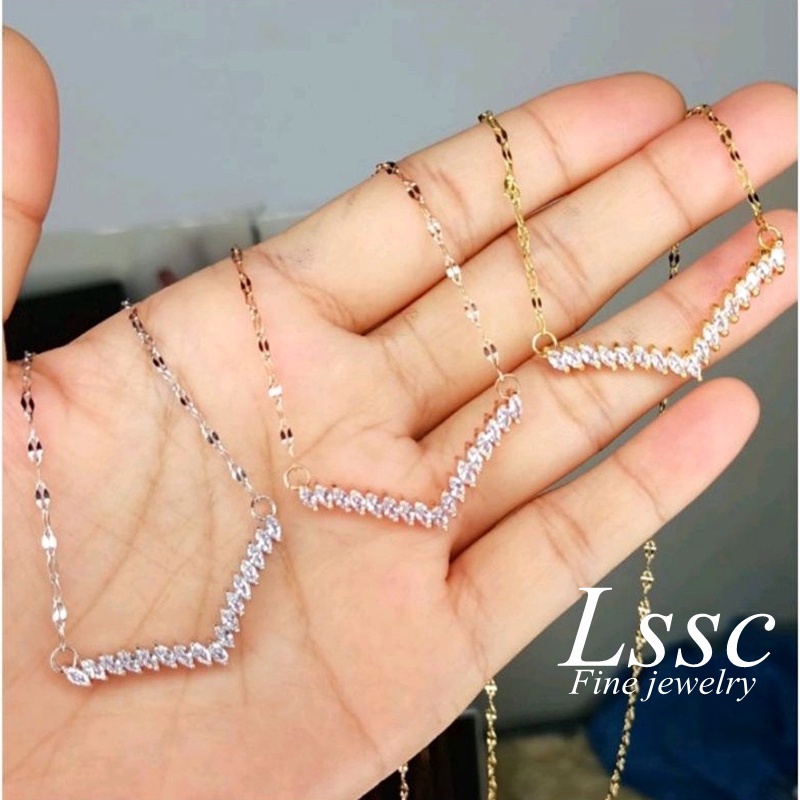Vòng cổ Mạ Vàng Đính Kim Cương Giả Chữ V Không Phai Màu Thời Trang Cho Nữ