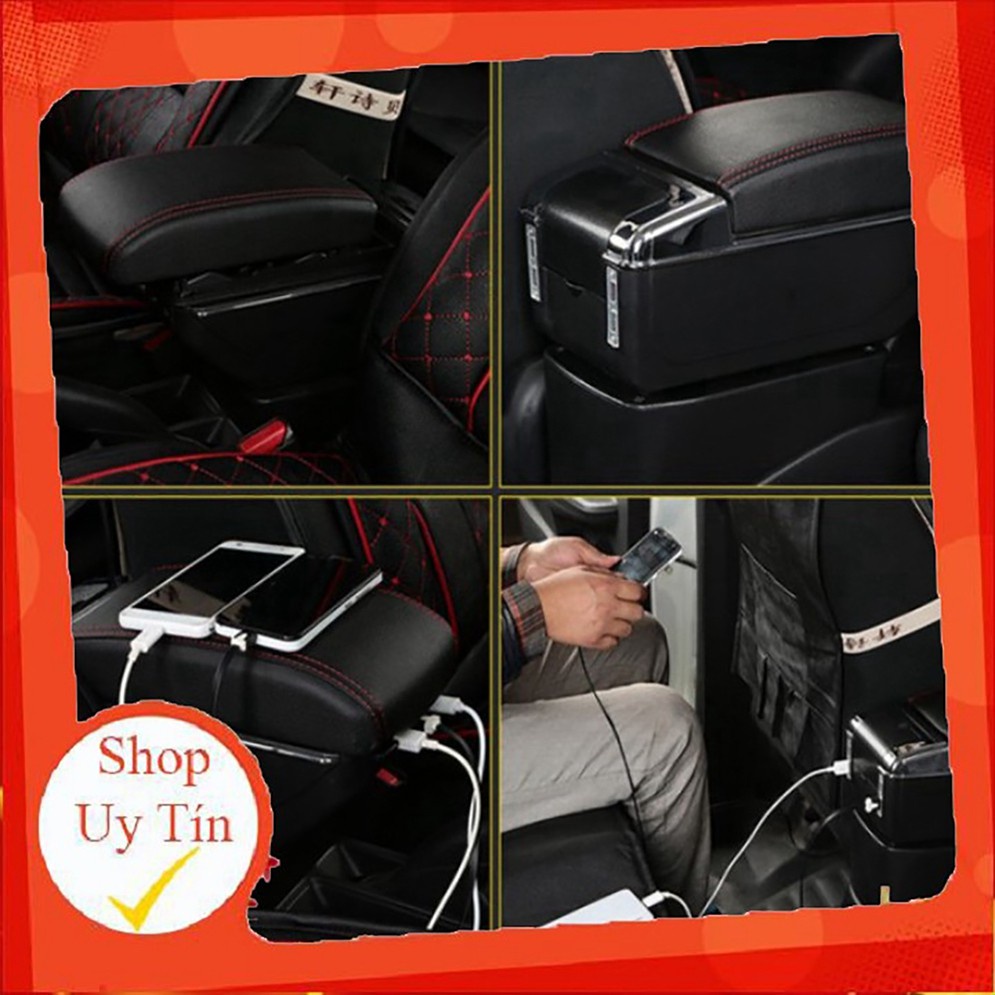 Hộp tỳ tay xe Hyundai I10 2022 màu đen, có cổng USB lắp đặt dễ dàng