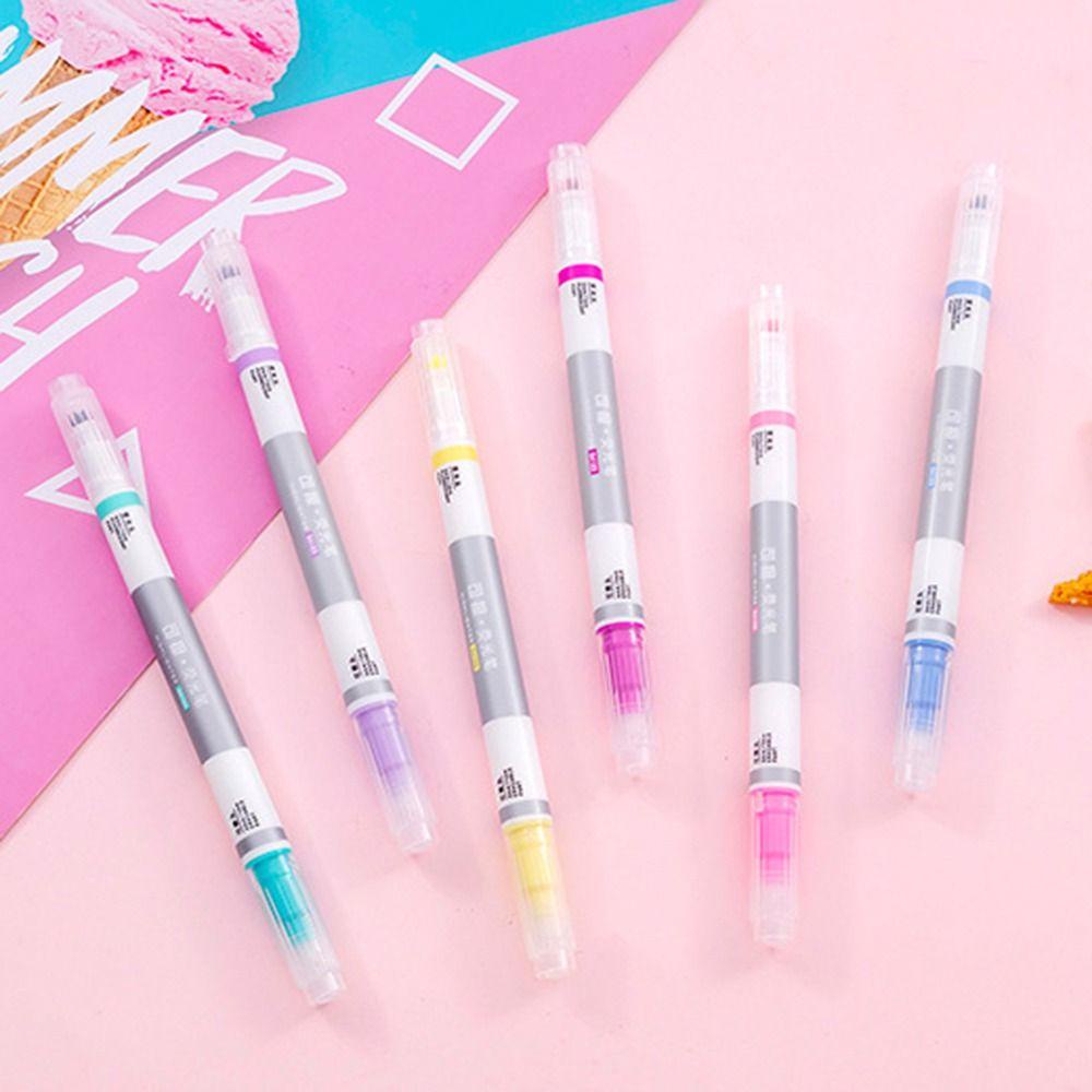 LAKAMIER Set 6 Bút Bắt Sáng Hai Đầu Có Thể Xóa Được Màu Sắc Ngọt Ngào