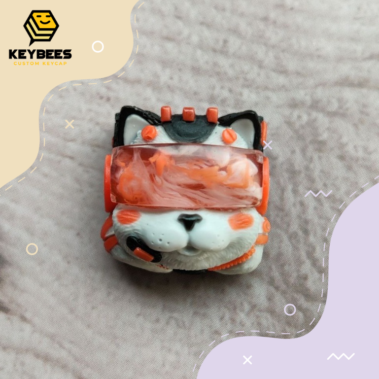 Artisan Keycap - Nút bàn phím cơ resin handmade Felix Keycap Xám Cam - Hoa văn kính giao ngẫu nhiên