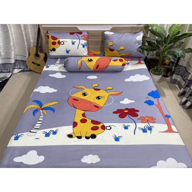 Bộ drap thun hàn quốc 4 món mát lạnh mẫu hoạt hình cho bé
