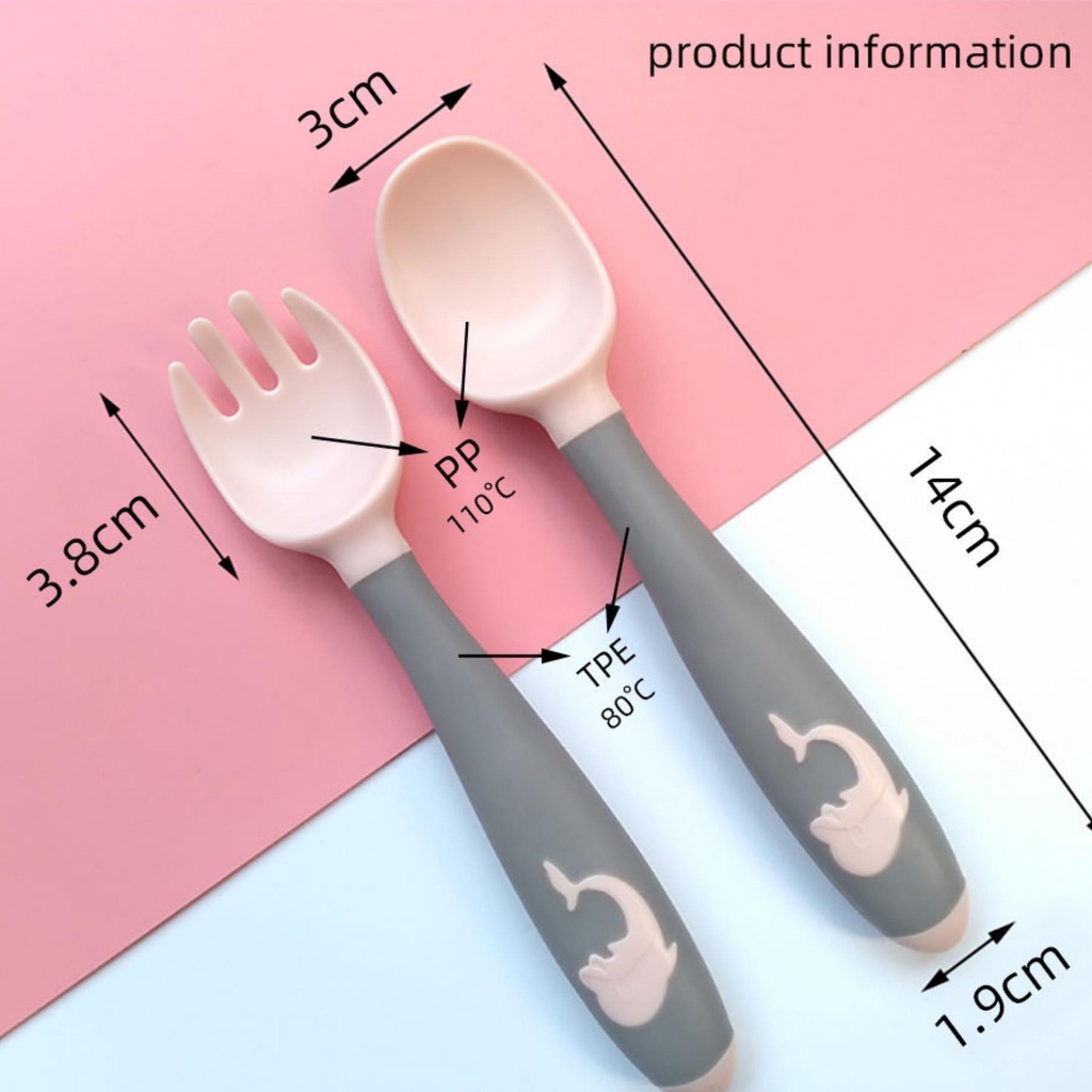 Set Thìa Dĩa Ăn Dặm, Muỗng Dĩa Cho Bé Tập Xúc Silicon Uốn Cong