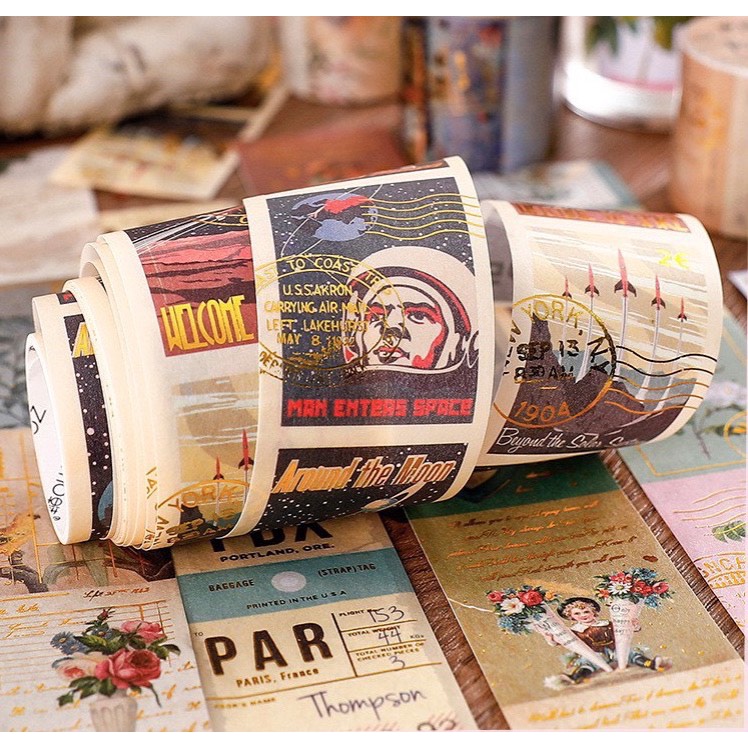 Cuộn Washi tape vintage WS12 - Băng keo dính trang trí sổ phong cách cổ điển