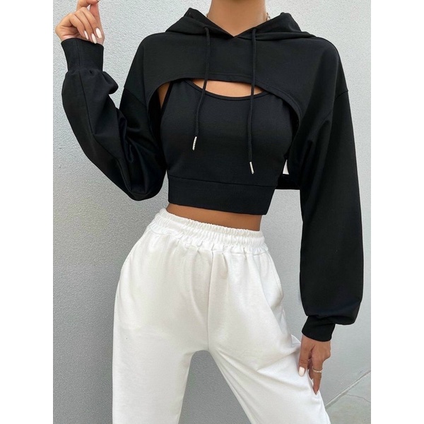 Áo khoác croptop nữ hở ngực tay dài tập gym, thể thao, yoga