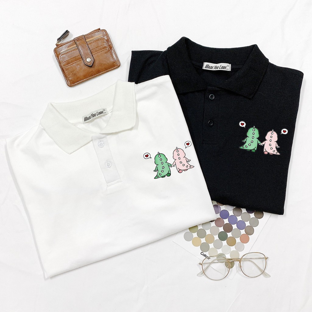 Áo thun polo tay lỡ 🦐 KHỦNG LONG 🦐 phông Unisex nam nữ tee oversize form rộng pull Ulzzang Streetwear Hàn Quốc vải mềm