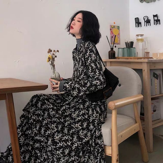 (SẴN) Váy ulzzang retro hoa nhí 2020 Váy vintage dáng dài 2019