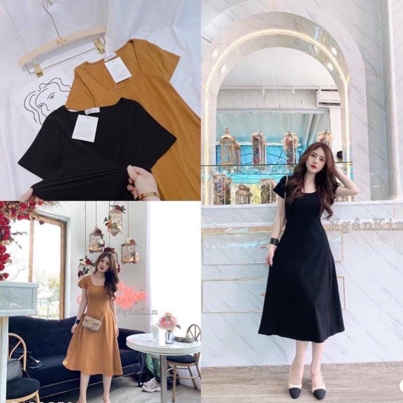 VÁY THUN , VÁY COTTON XOÈ CỔ VUÔNG CHẤT ĐẸP MS17366