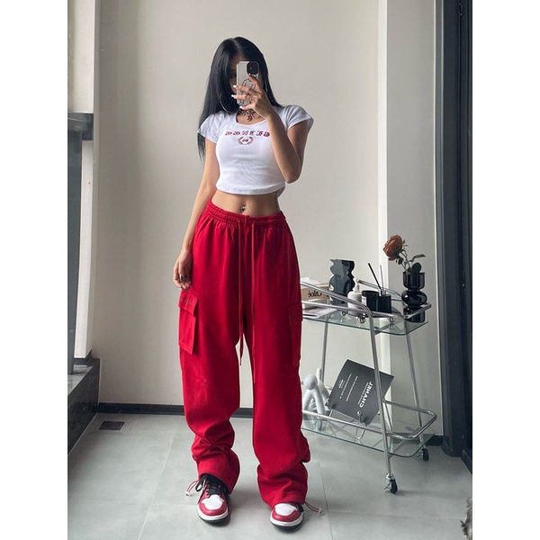 Quần Yếm Thể Thao Ống Rộng Thêu Họa Tiết Phong Cách Hip Hop Đường Phố Cho Nữ