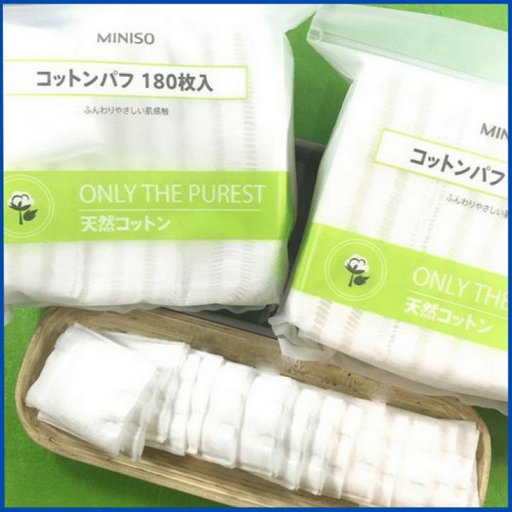 Bông tẩy trang Miniso Nhật Bản dạng túi zip 180 miếng tiện lợimềm,dai