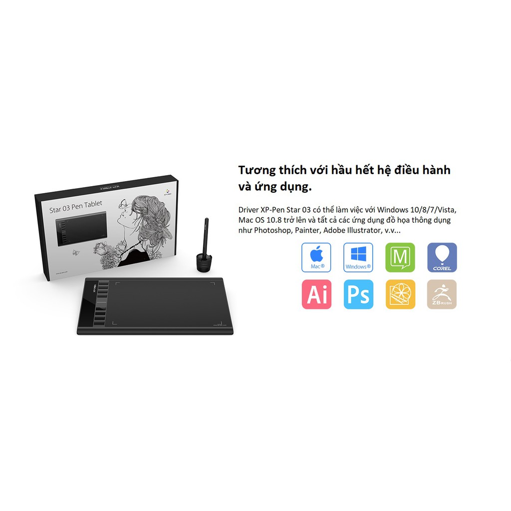 Bảng Vẽ Điện Tử XP-Pen Star 03 v2 12inch Lực Nhấn 8192 Mức Kèm Bút Stylus Không Sạc