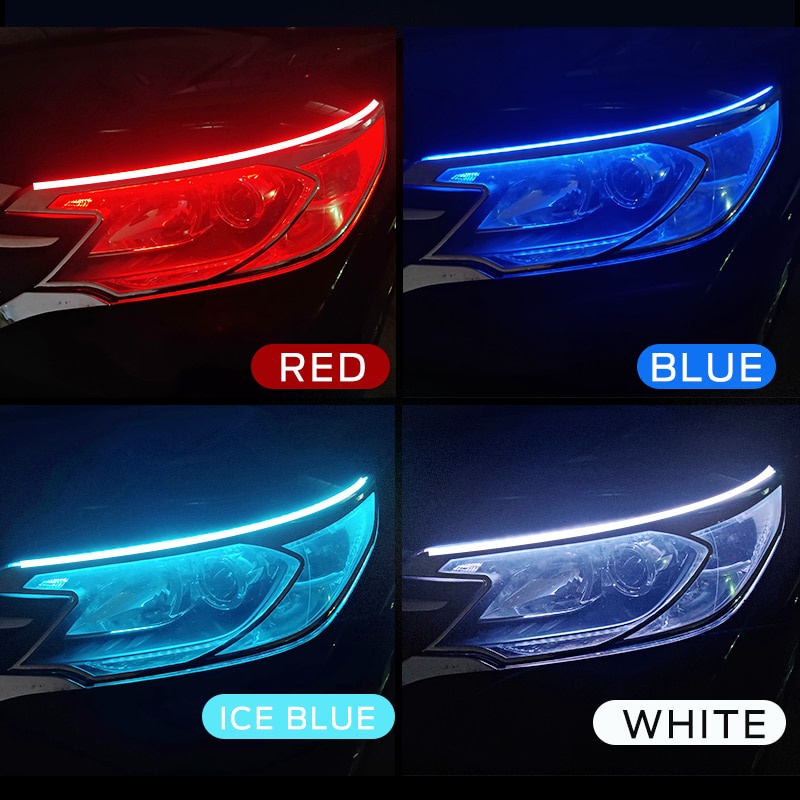 2 Dải đèn pha led drl 12v ánh sáng trắng vàng linh hoạt chống thấm nước cho xe hơi
