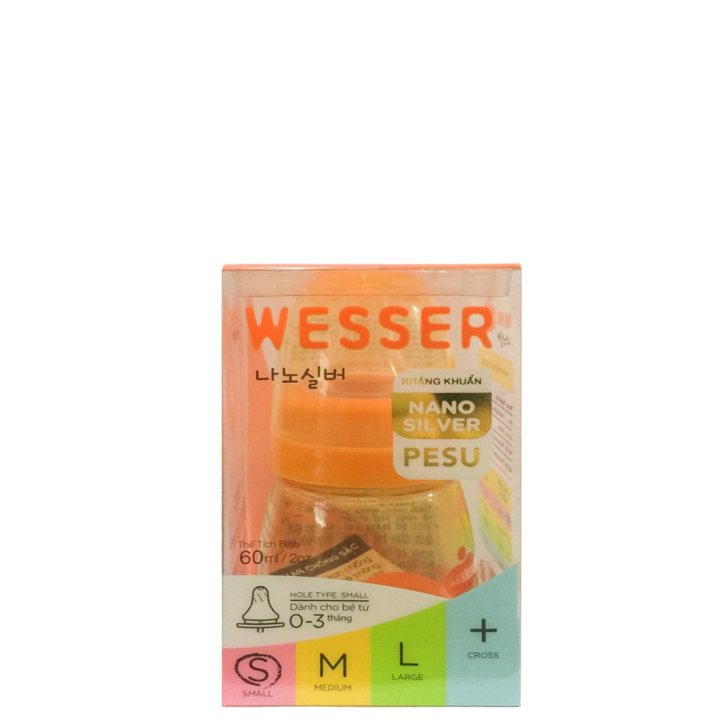 [CHÍNH HÃNG] Bình Sữa Wesser Nano Silver PESU Cổ Nhỏ 60ml