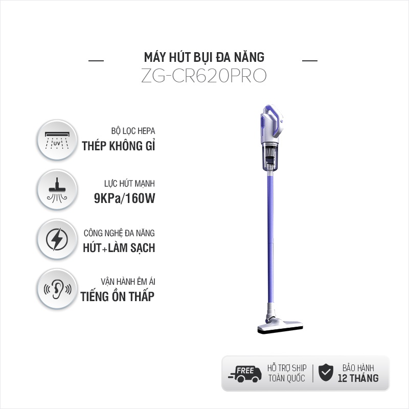 Máy hút bụi Việt Star Quốc Tế ZG-CR620PRO công suất mạnh, lực hút 9000pa bộ lọc HEPA cao cấp , bảo hành 12 tháng