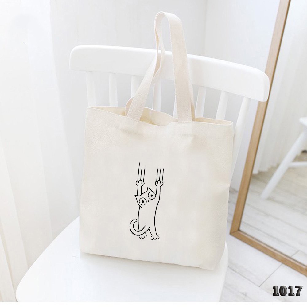 Túi Tote Trắng Vải Canvas Cao Cấp 1017 480 Mèo Cào Dễ Thương Thời Trang Hàn Quốc Cực Đẹp