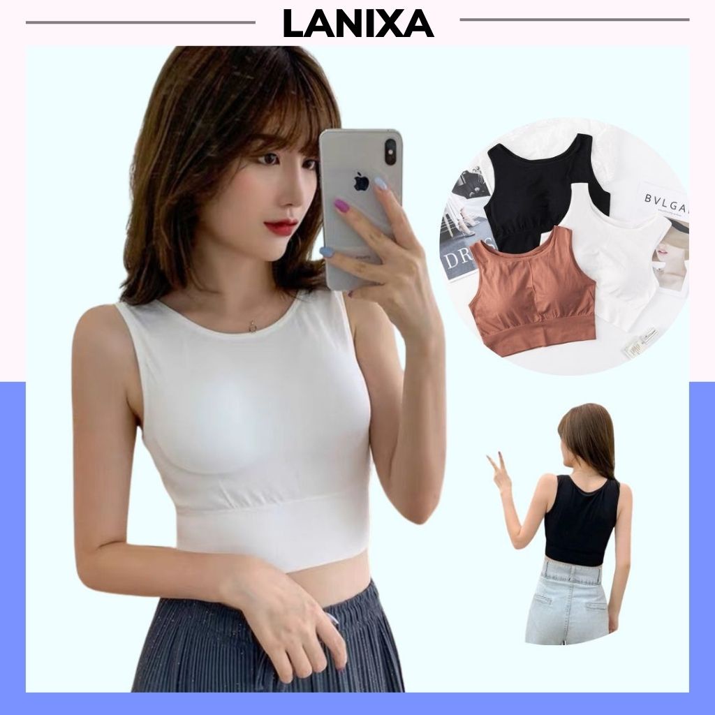 Áo bra nữ phong cách croptop tập gym thể thao chất liệu cotton thấm hút mồ hôi đẹp và trẻ chung LANIXA B6666
