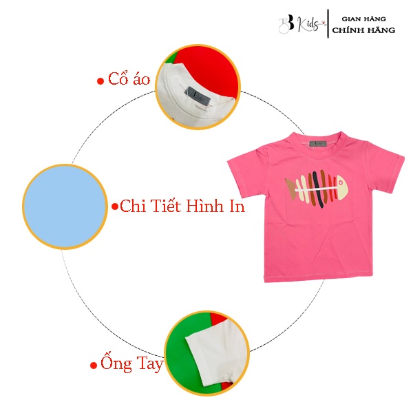 Áo Thun Ngắn Tay Cho Bé BB Kids In Hình xương cá Chất Liệu Cotton 100% Co Giãn 4 Chiều