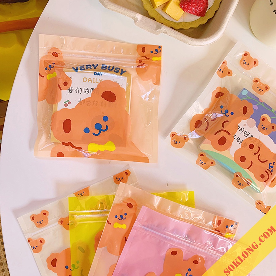 Túi zip chống nước hình gấu size 13.5cm đựng phụ kiện Sổ KLONG, quà tặng cute K19