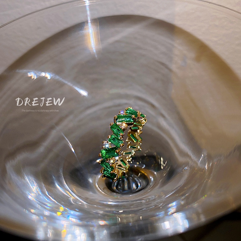 DREJEW Nhẫn Mạ Vàng Đính Đá Zircon Sang Trọng Phong Cách Nhật Hàn