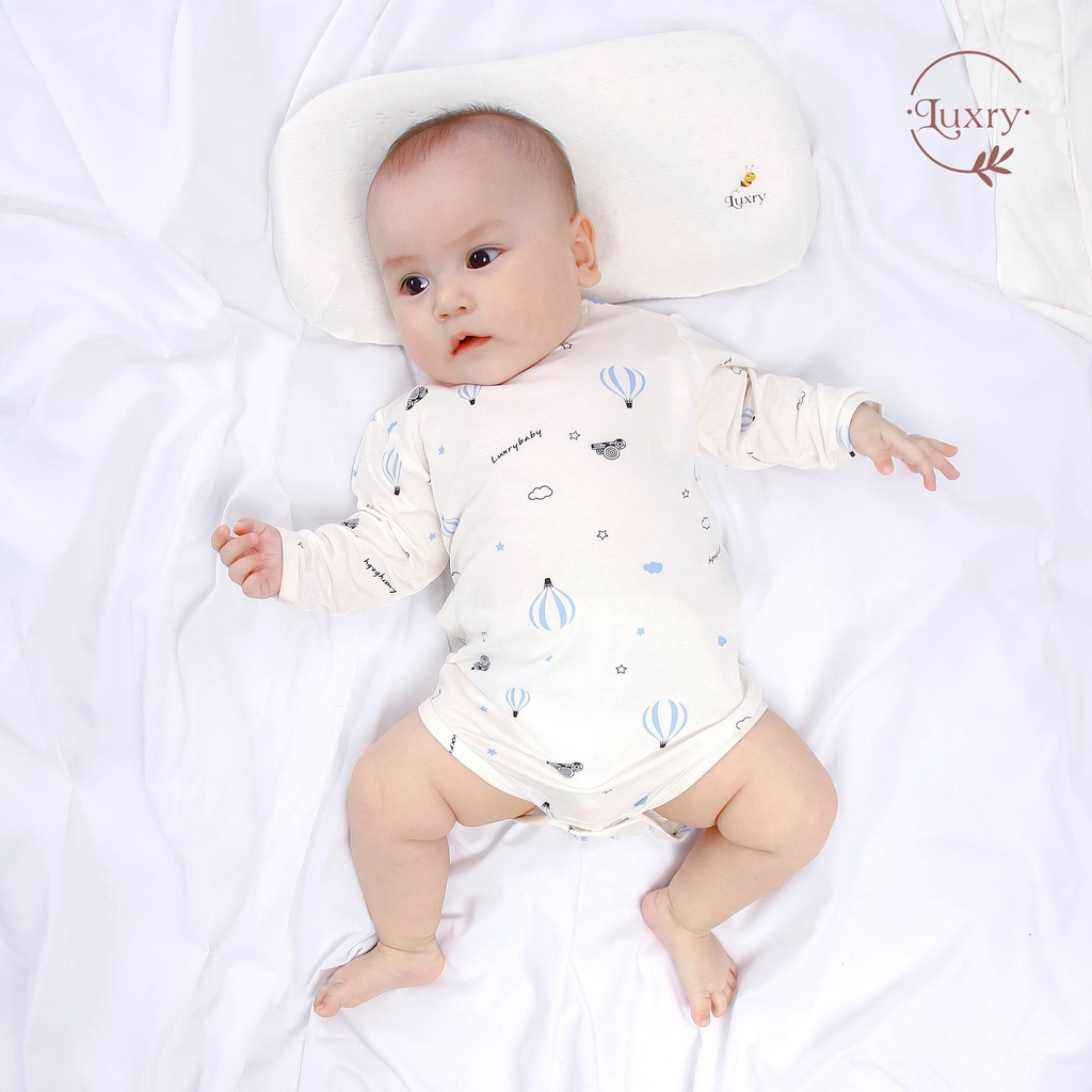 Body chip cho bé dài tay trắng trơn và họa tiết khí cầu từ sơ sinh đến 12 tháng