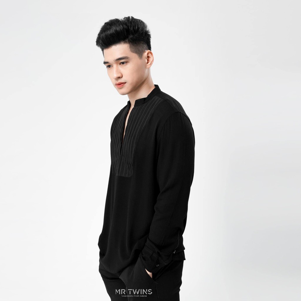 Áo Sơ Mi Nam Màu Đen Phối Dập Ly Thương Hiệu MrTwins®