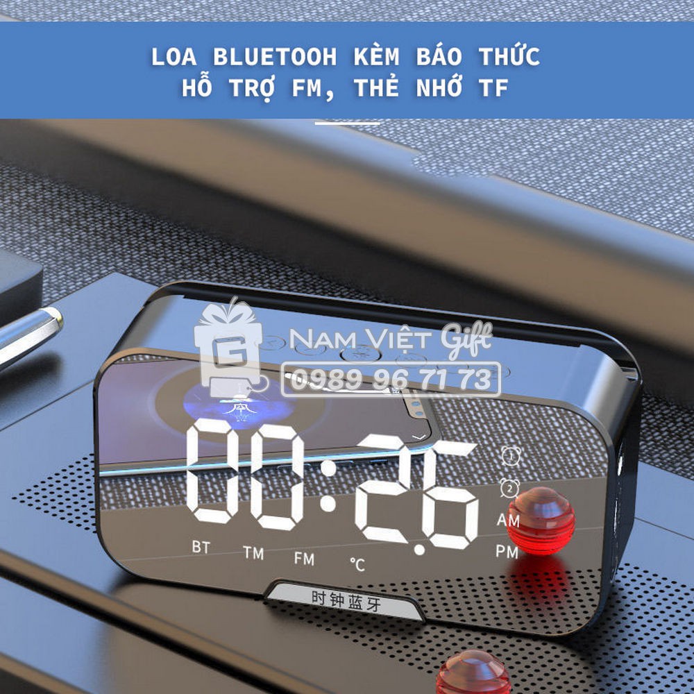 Loa Bluetooth Kèm Đồng Hồ Báo Thức, Đài FM Hỗ Trợ Thẻ Nhớ TF