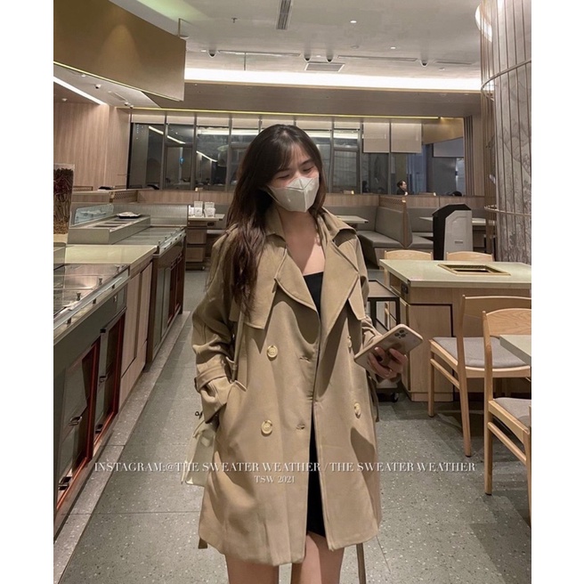 [Mangto QC]Áo khoác mangto QC  kèm đai Áo măng tô dáng vừa phong cách Hàn Quốc