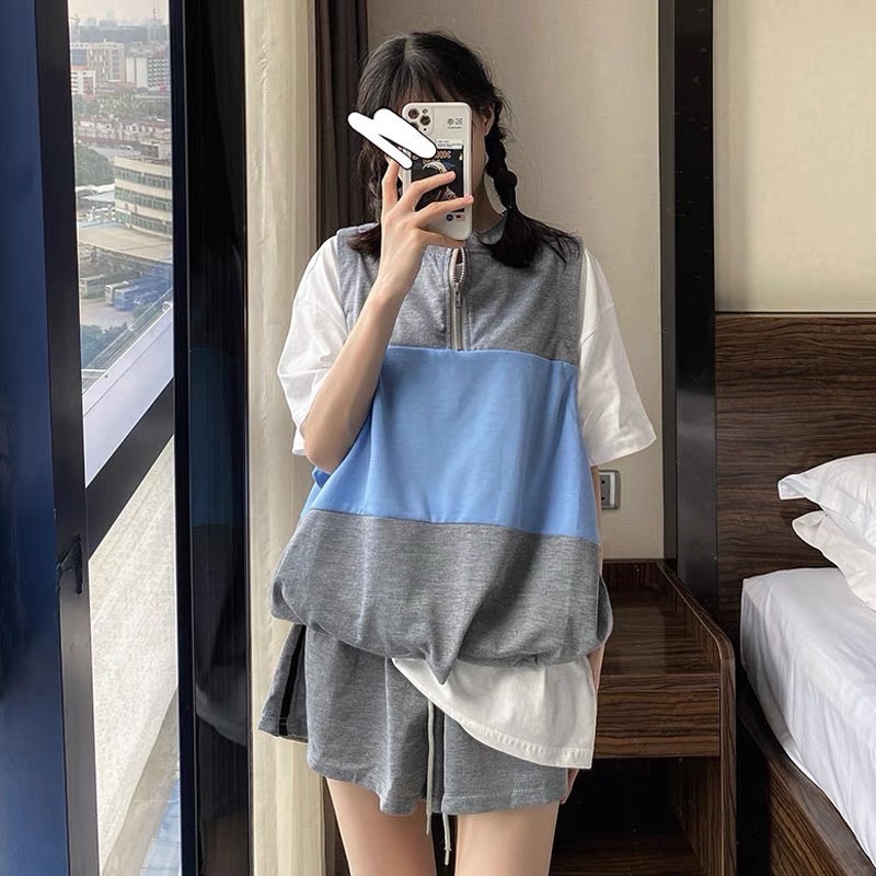 đồ bộ cổ khoá bo chun và quần sooc