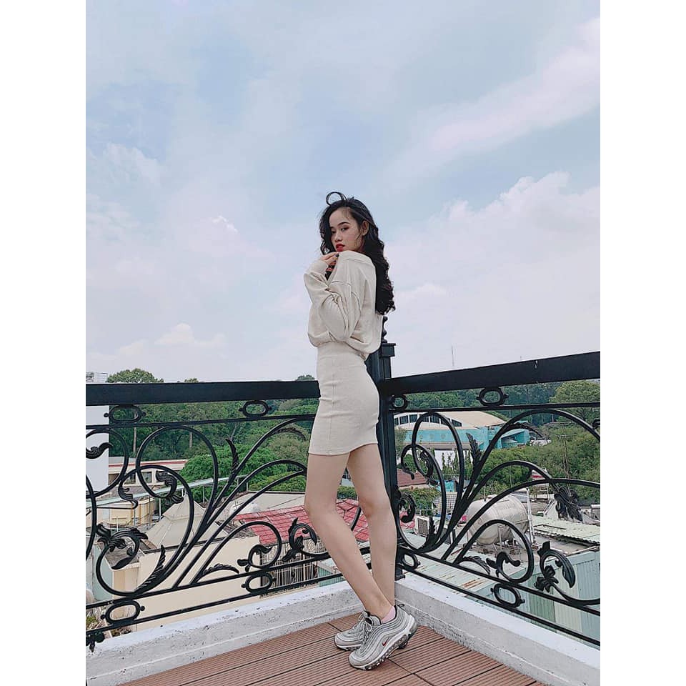 Đầm liền tay dài phồng phối bo | BigBuy360 - bigbuy360.vn