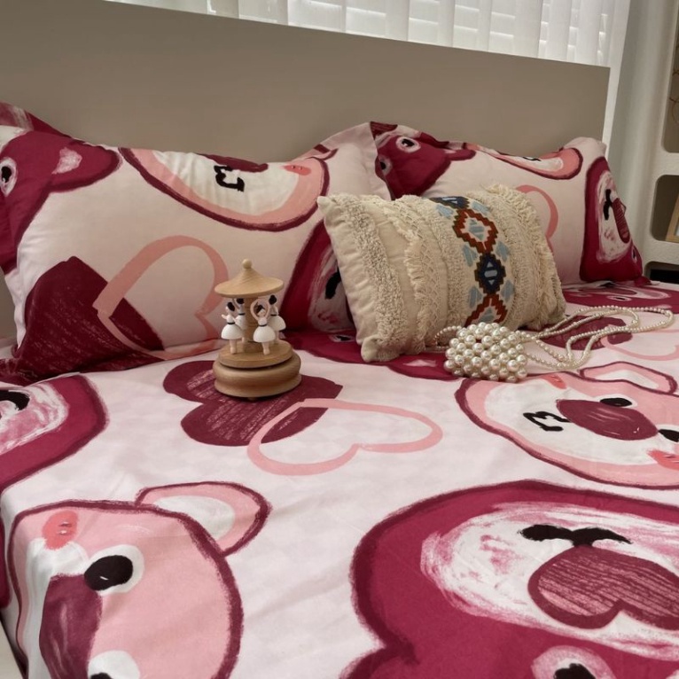 set ga gối cotton poly đầu gấu nâu đỏ hàng loại 1 được chọn màu