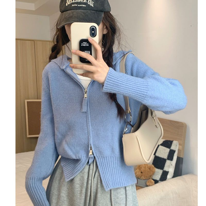 Áo khoác cardigan COZOKC dệt kim tay dài khoá kéo đôi thiết kế ôm sát tôn dáng