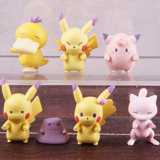 Set 7 mô hình đồ chơi pikachu Mew Psyduck Jigglypuff Ditto độc đáo