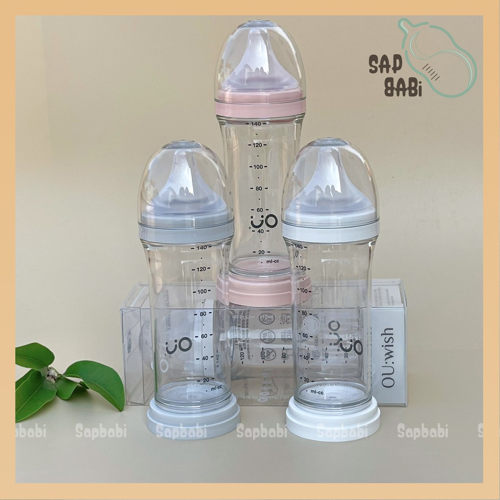 Bình Sữa OU WISH (ouwish) Nội Địa Hàn Quốc 140ml/260ml TẶNG KÈM Nắp Đậy Bình Sữa (Hỗ trợ đổi núm)