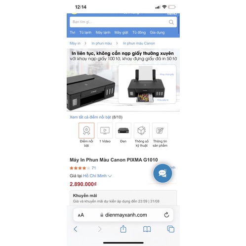 Máy in Canon G1010 chính hãng - In công sất cao - ảnh sắc nét - chi phí mực siêu rẻ