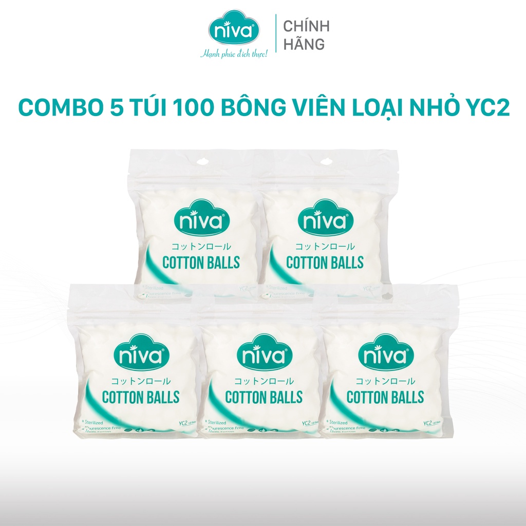 [Mã BMLT35] Combo 5 Gói 100 Bông Gòn Viên Tròn Y Tế NIVA Yc2 Đường Kính 16mm Nhét Tai Cho Phụ Nữ Sau Sinh