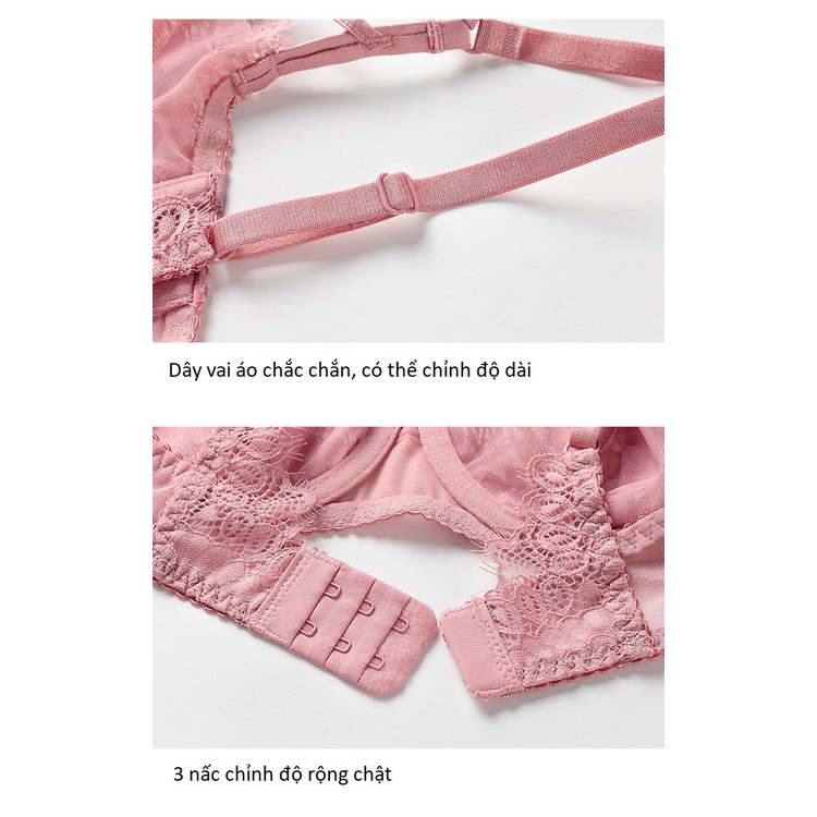 Bộ Đồ Lót Ren Mỏng Có Gọng Không Đệm Đan Dây Cao Cấp S485