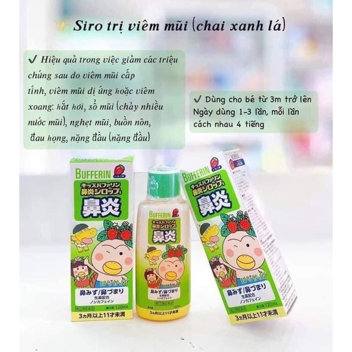 Siro Thảo Dược Bufferin Ho Đờm,Sổ Mũi,Cảm Cúm Vị Dâu 120ml Cho Bé Từ 3 tháng tuổi