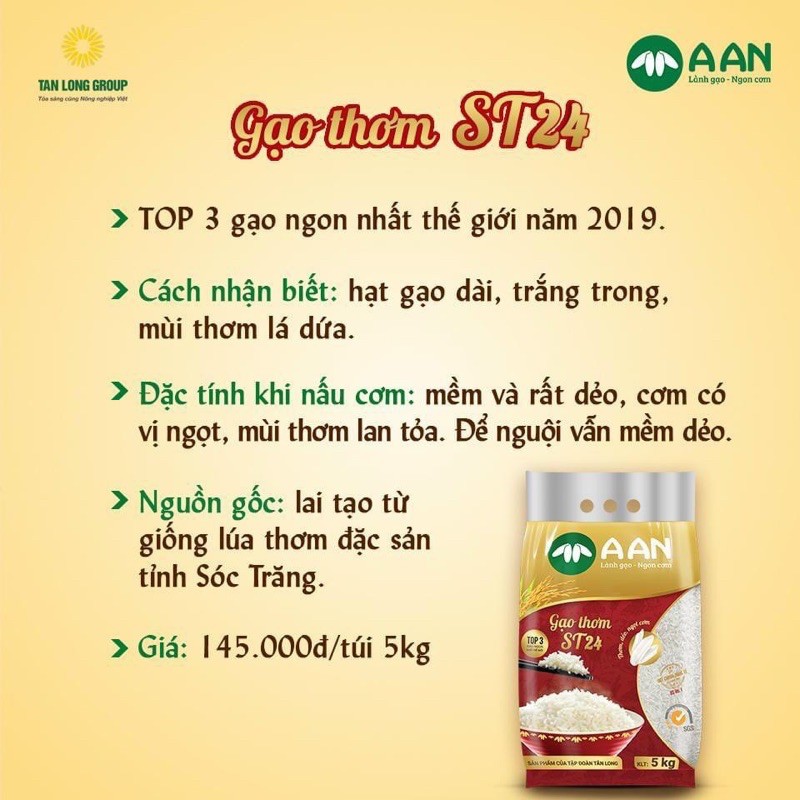 3 túi gạo ST24 + 1 chai nước mắm Hạnh Phúc 250ml 50 độ đạm -  Gạo thơm, dẻo A An đạt top 3 gạo ngon nhất thế giới