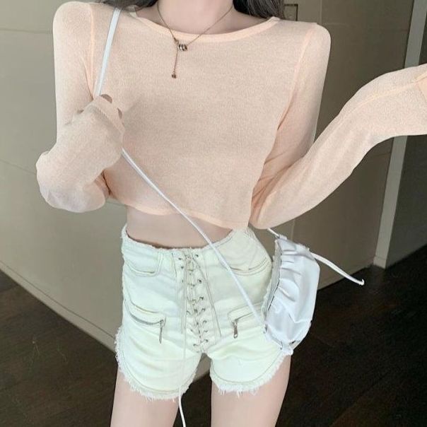 Áo Croptop Tay Dài Chống Nắng Thiết Kế Quyến Rũ Cho Nữ